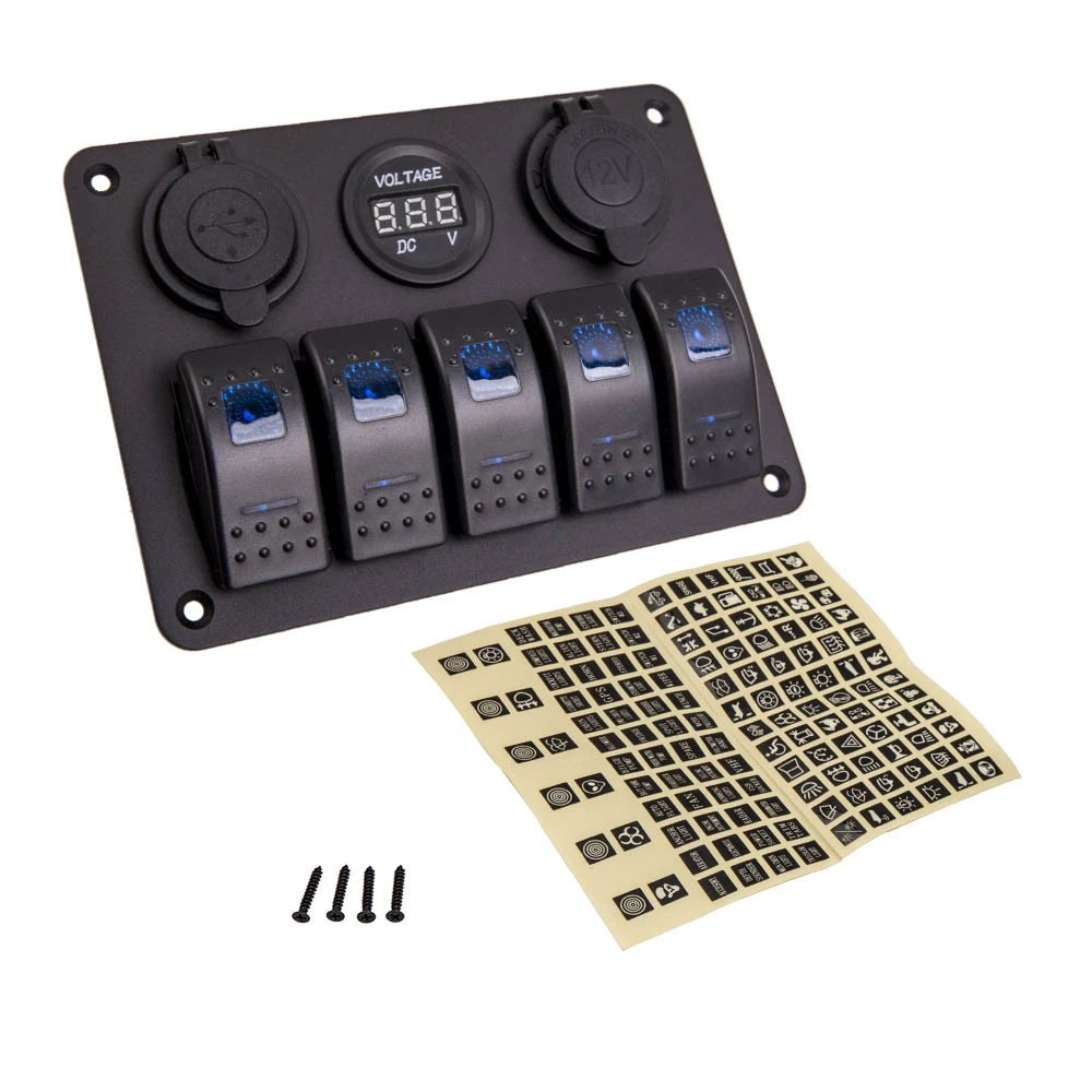 5 Gang On-Off Toggle Switch Panel for Car Boat Marine