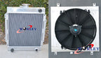 3 Row Aluminum Radiator & Fan & Red Hose for Datsun 1200 B110 (1970-1976)