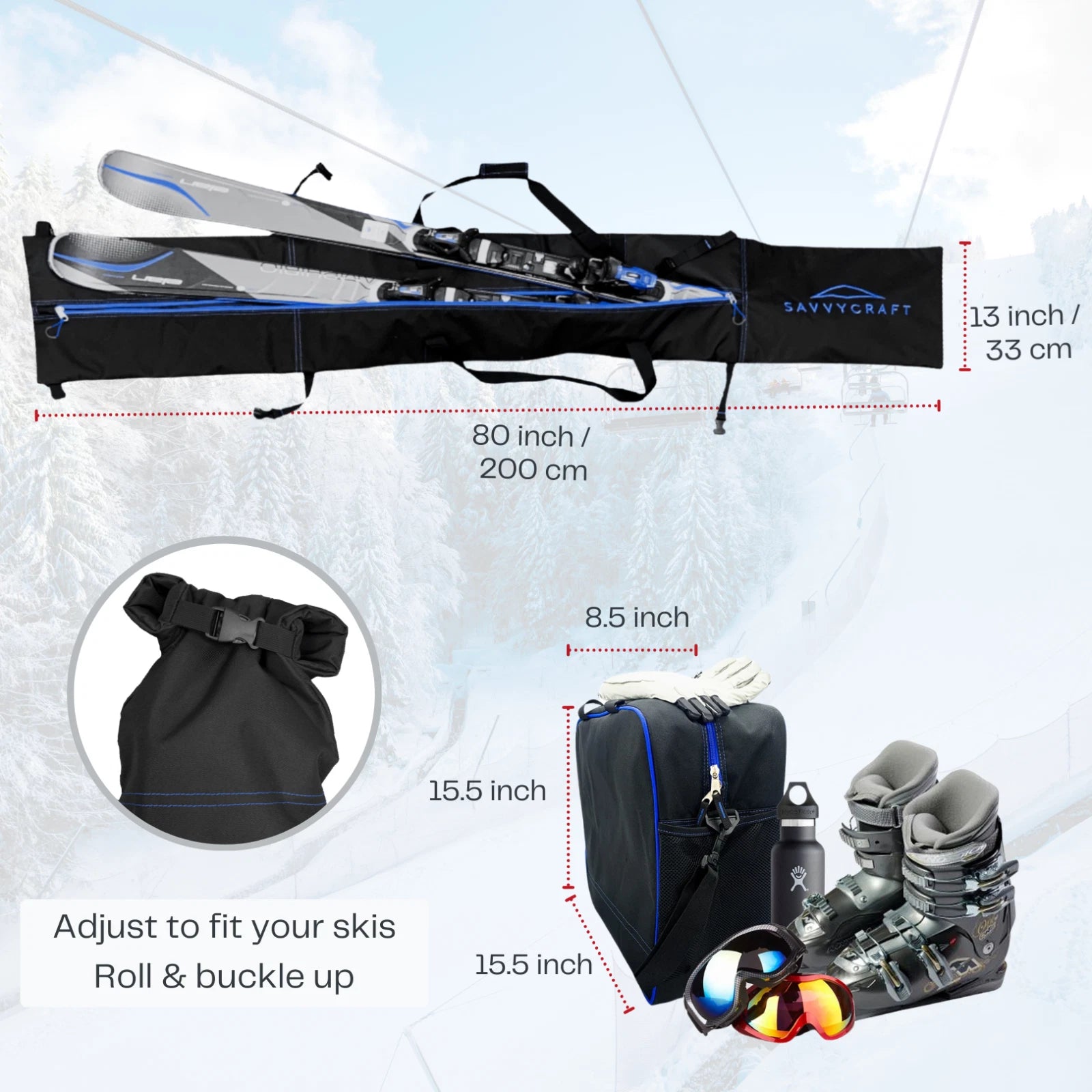 Set of 2 Heavy Duty Waterproof Ski and Boot Bags for Travel