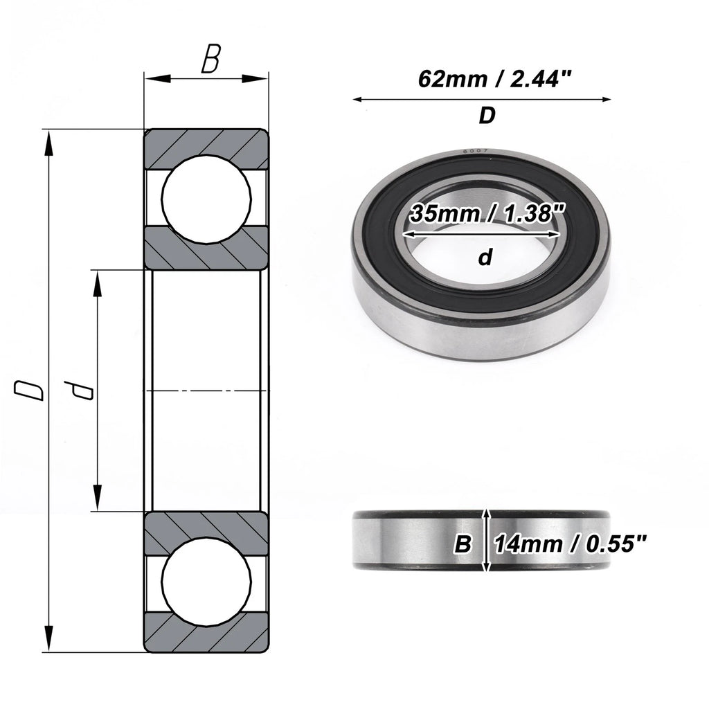 6007DDU Deep Groove Ball Bearing for Scooter Skateboard Wheel (35x62x14mm)