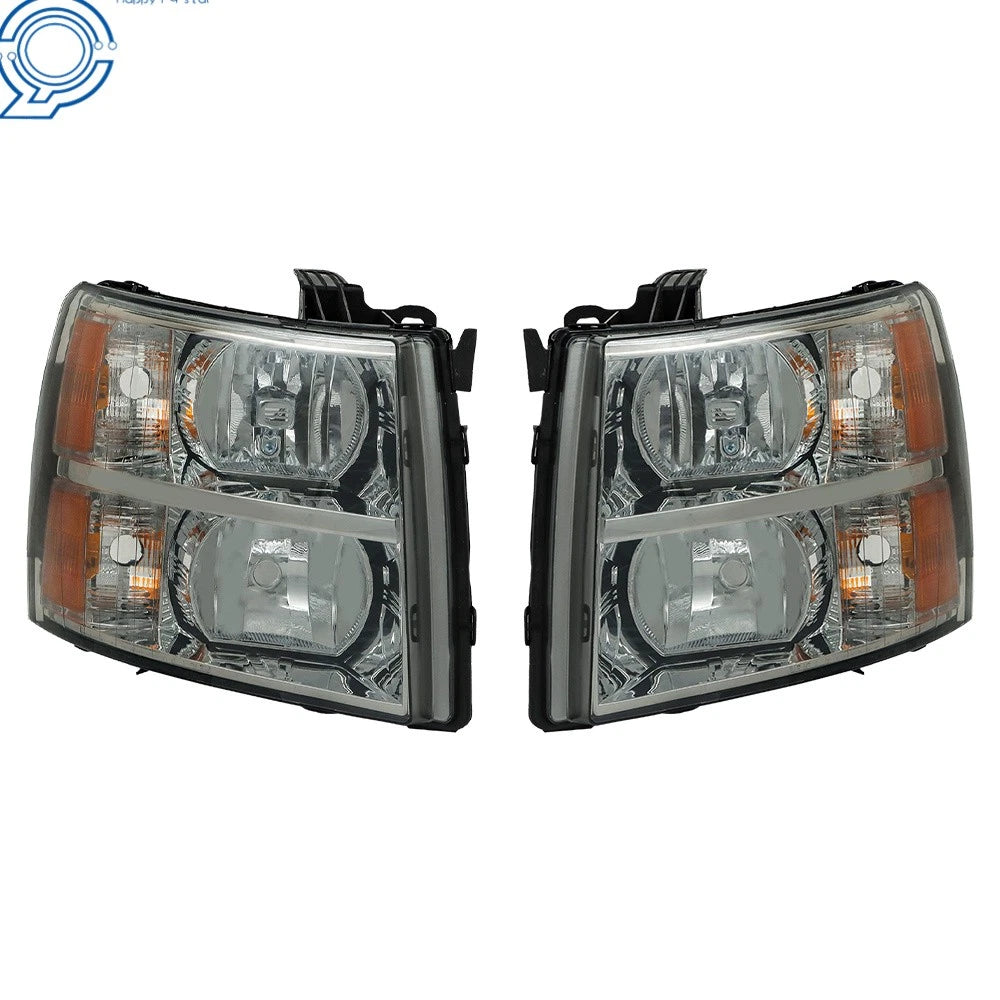 Set of 2 Headlights for Chevy Silverado (2007–2013) Black Housing Smoke