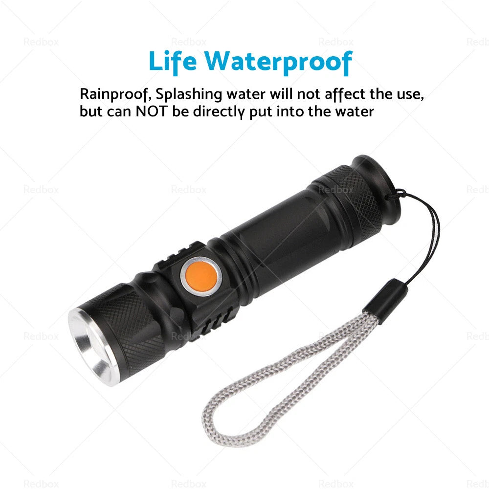 2X USB Rechargeable LED Flashlight Waterproof Torch