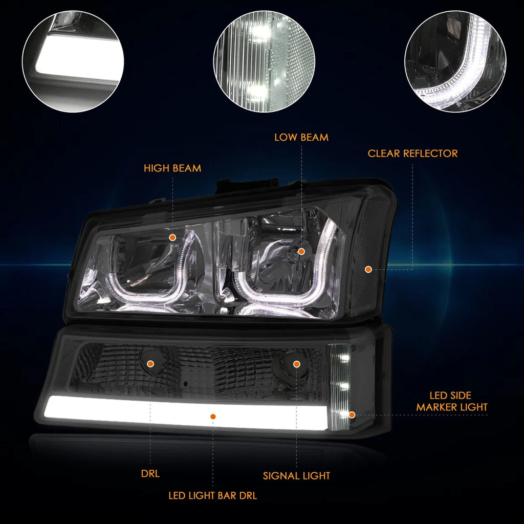 LED DRL Bar J-Halo Headlights for Chevy Silverado/Avalanche (2003–2006)
