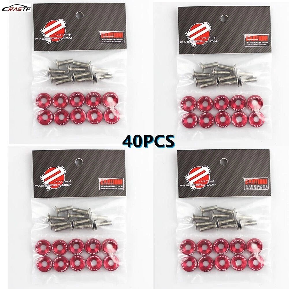 40PCS Red Billet Aluminum Fender Bumper Washer Bolt Kit for JDM Vehicles