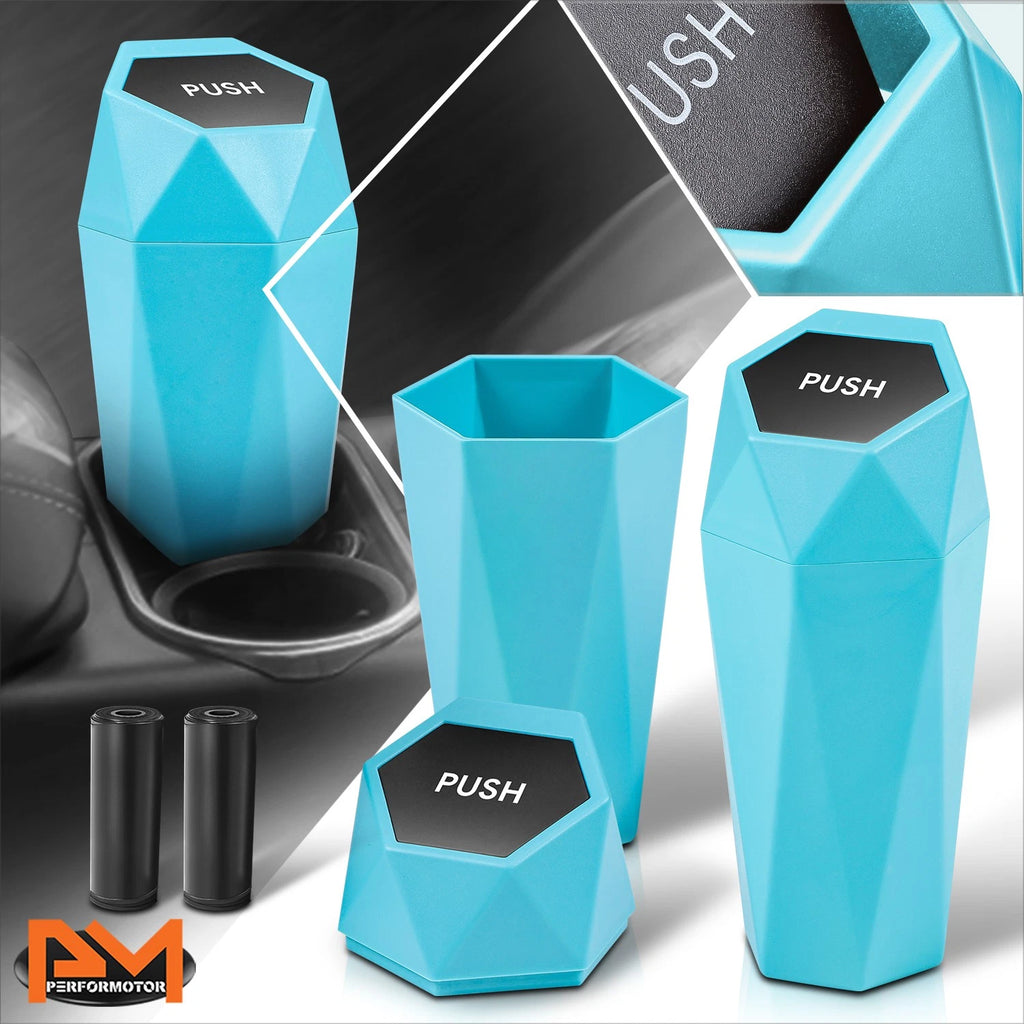 Set of 2 Portable Mini Cup Holder Trash Cans with Removable Lid - Blue