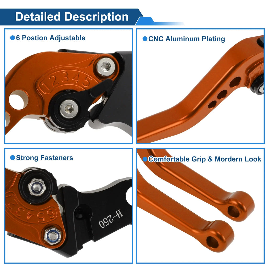 Adjustable Short Brake Clutch Levers for Honda Fury/VTX1300CX (2009–2018) Orange