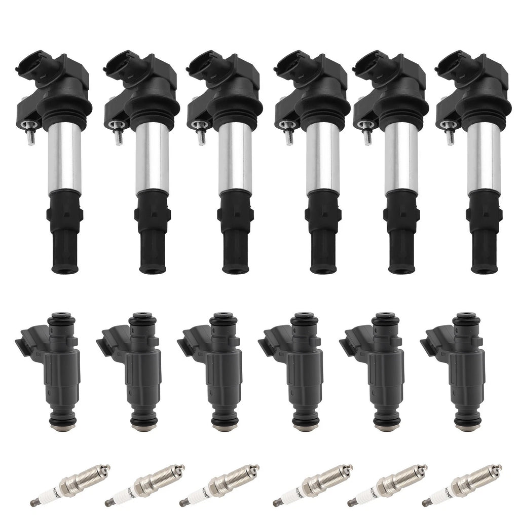 Set of 6 Fuel Injectors Ignition Coils Spark Plugs for Buick Cadillac 3.6L