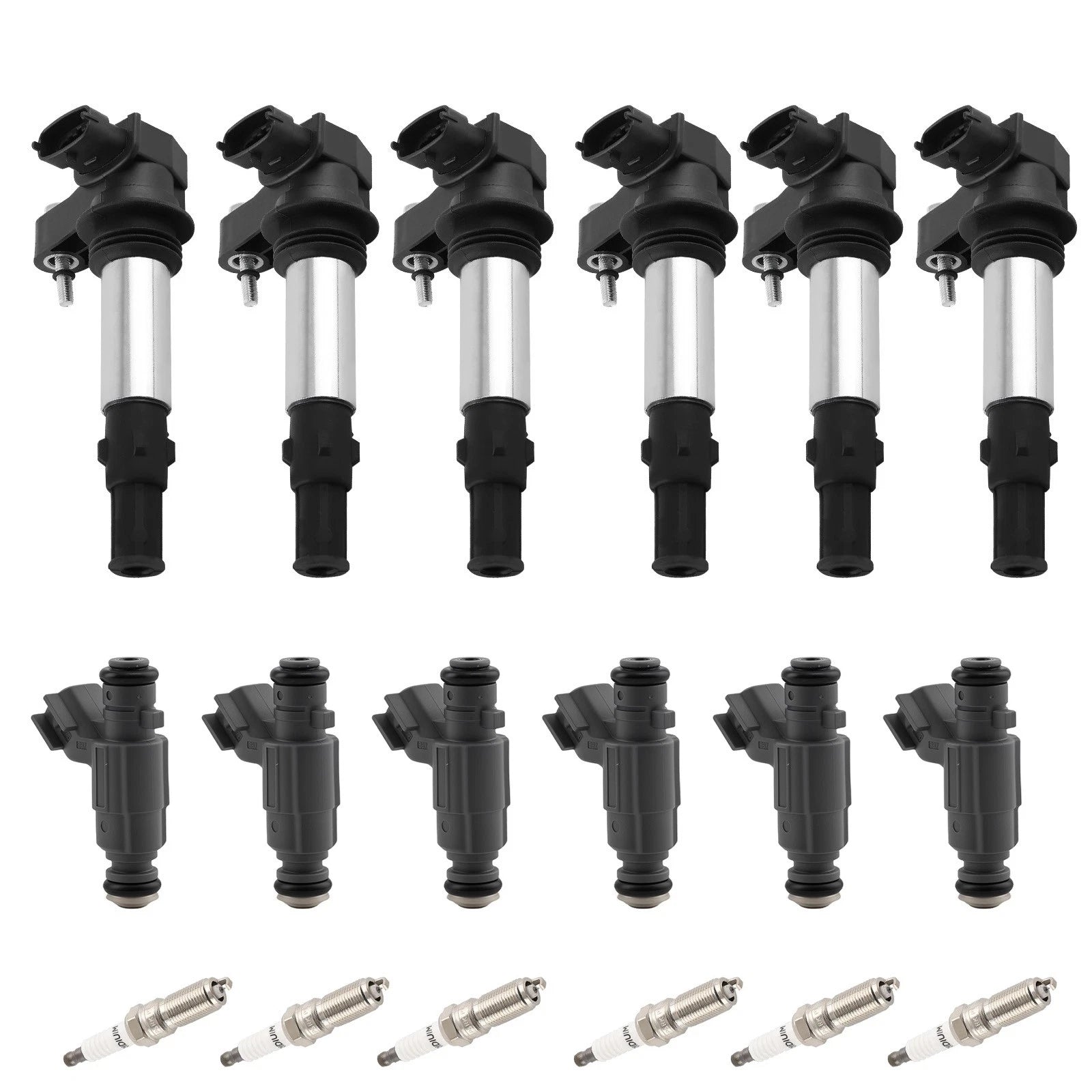 Set of 6 Fuel Injectors Ignition Coils Spark Plugs for Buick Cadillac 3.6L