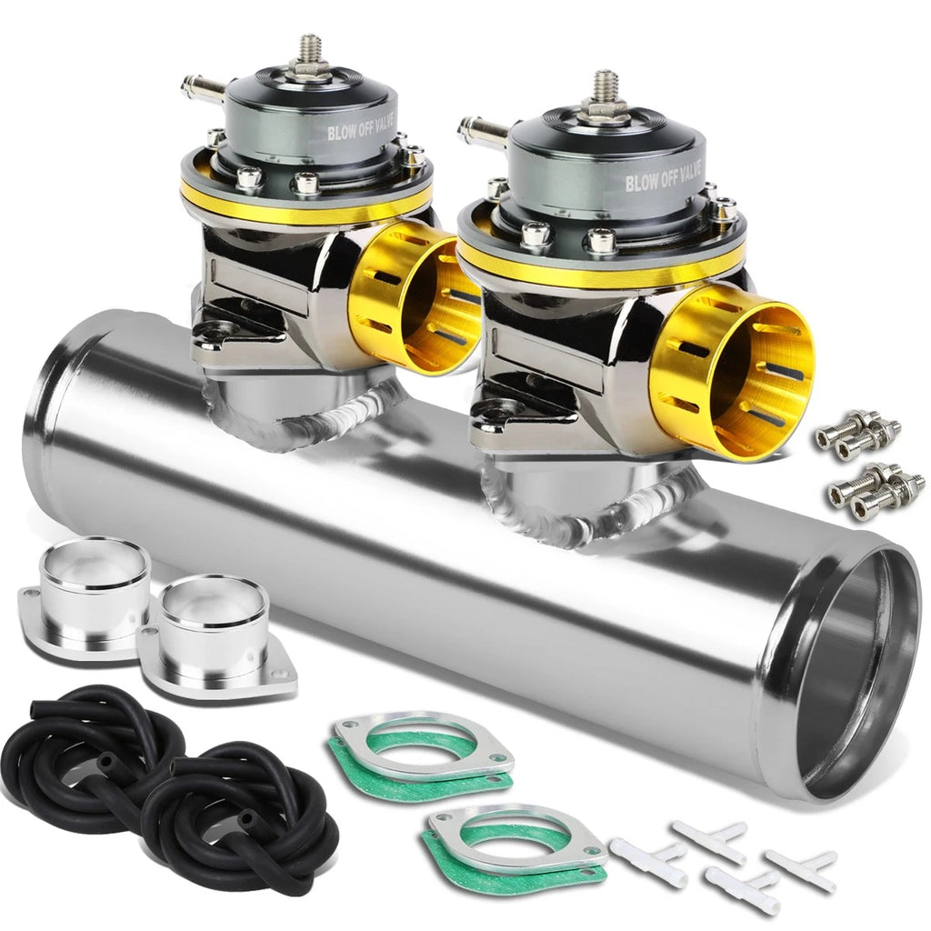 Universal Gold Type-FV 2-Bolt Blow Off Valve + 2.5" Dual Port Flange Adapter