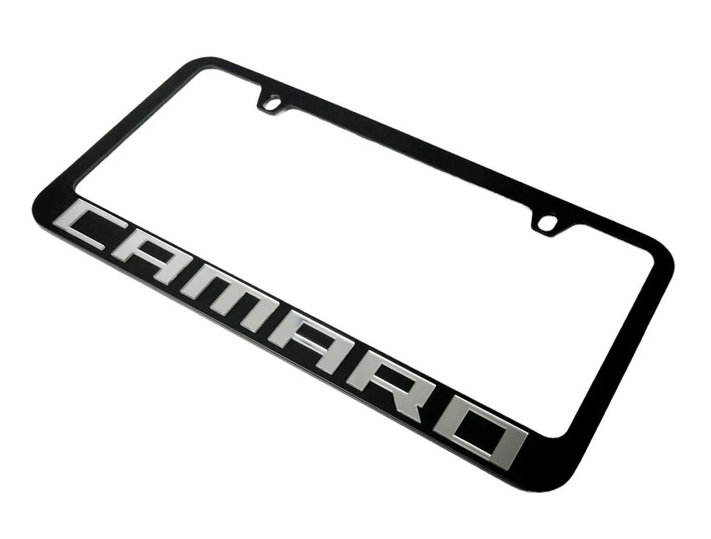 License Plate Frame Premium Black with Chrome Script for Chevy Camaro (2010–2015)