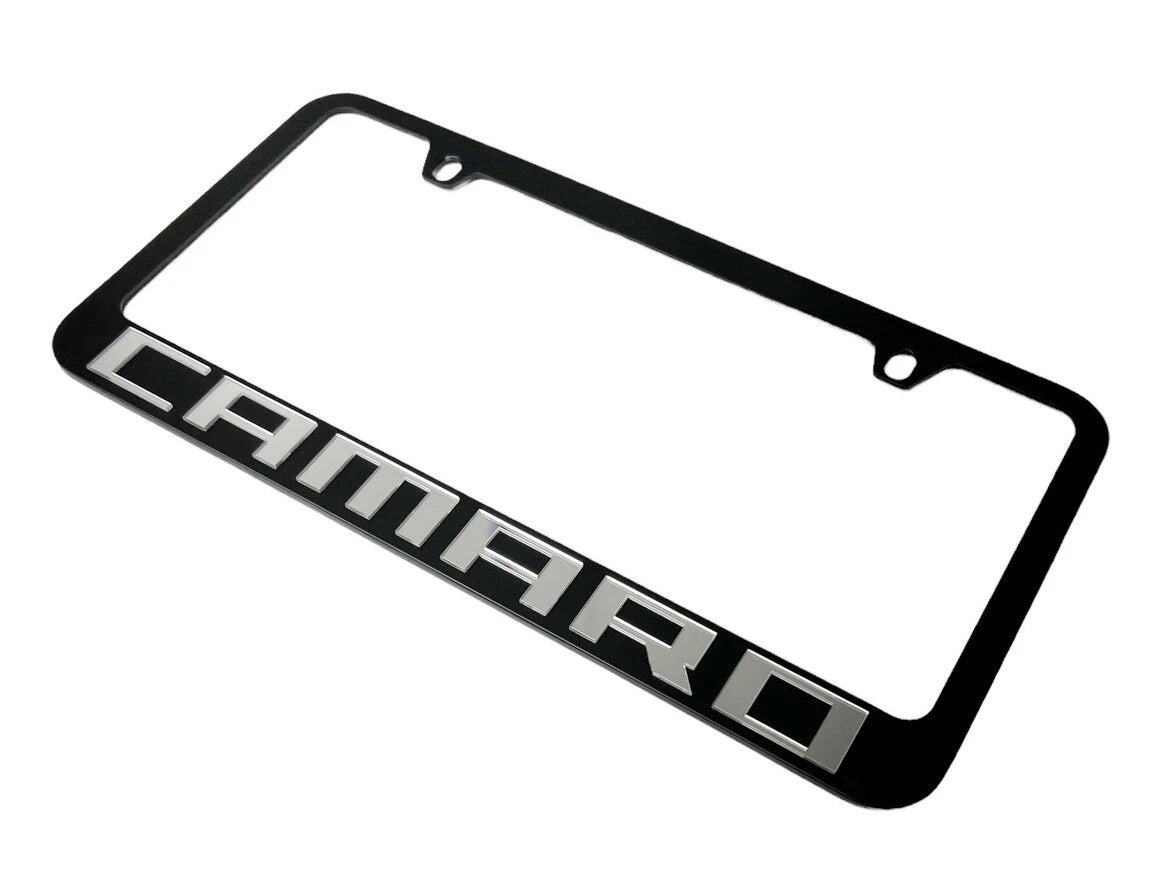 License Plate Frame Premium Black with Chrome Script for Chevy Camaro (2010–2015)