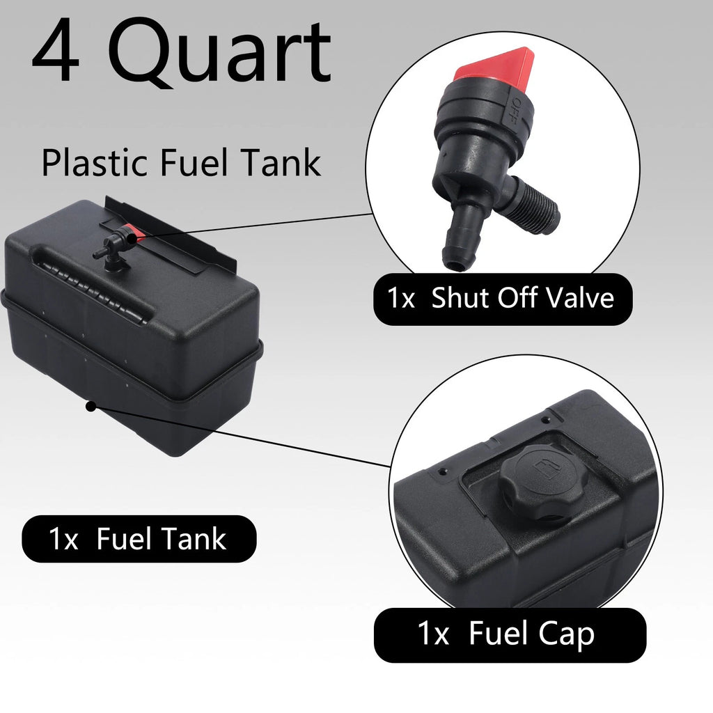 4 Quart Plastic Fuel Tank w/ Cap & Shut-Off Valve for Briggs & Stratton (N/A)