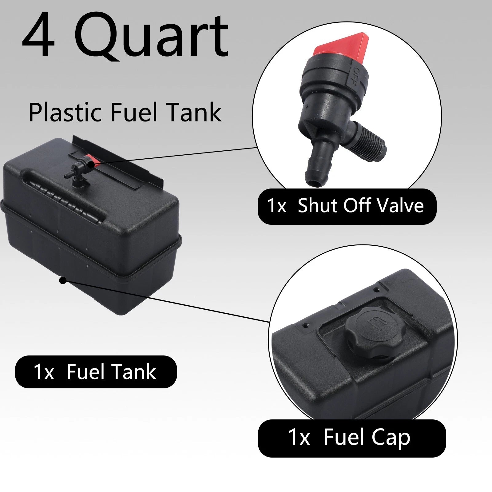 4 Quart Plastic Fuel Tank w/ Cap & Shut-Off Valve for Briggs & Stratton (N/A)
