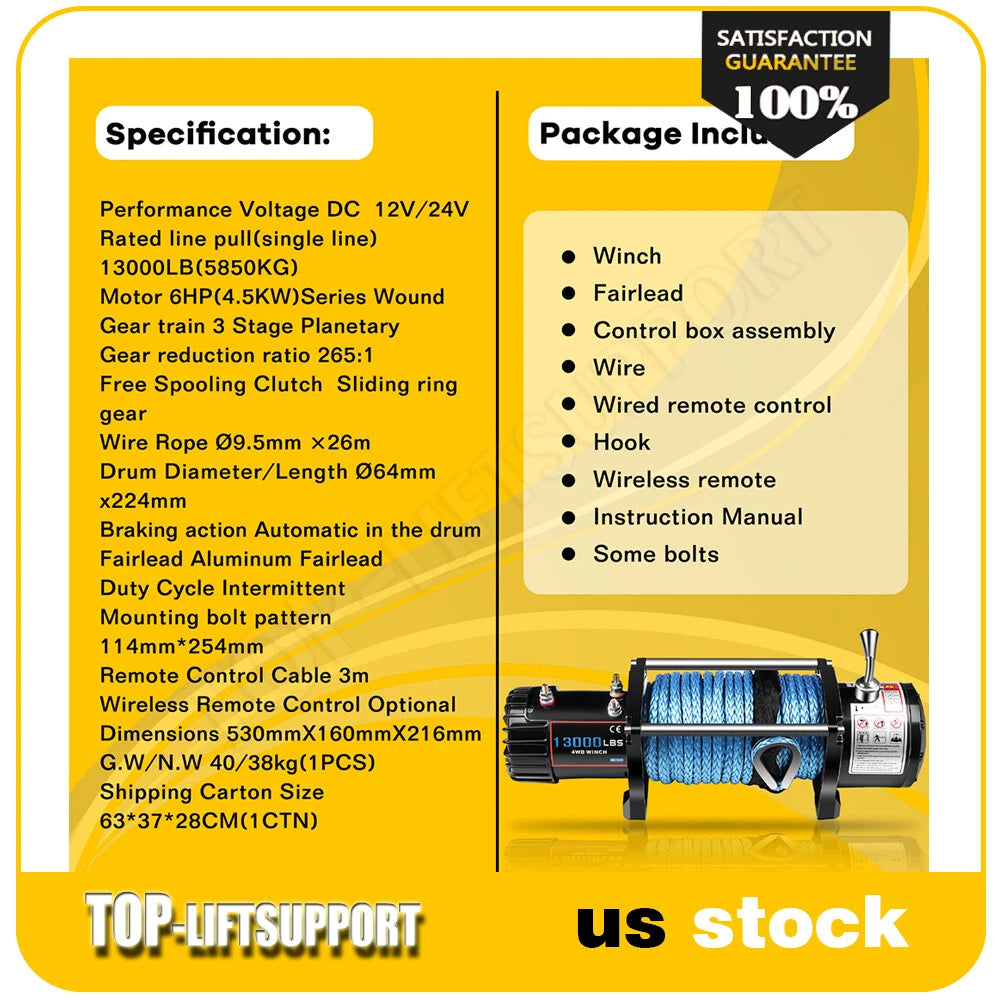 13000LBS Electric Winch for Truck Trailer Off-Road 4WD