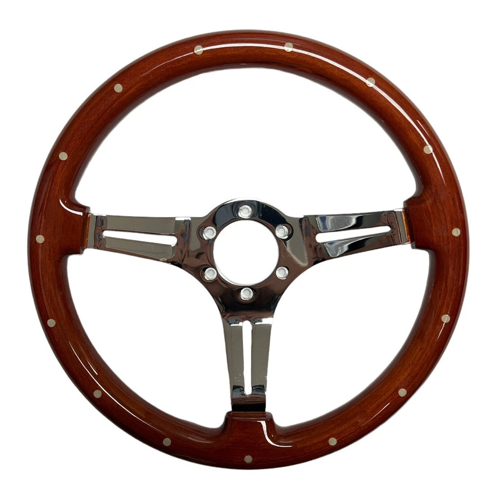 Chrome 6-Hole Steering Wheel 3-Spoke for Universal Fit (14 Inch)
