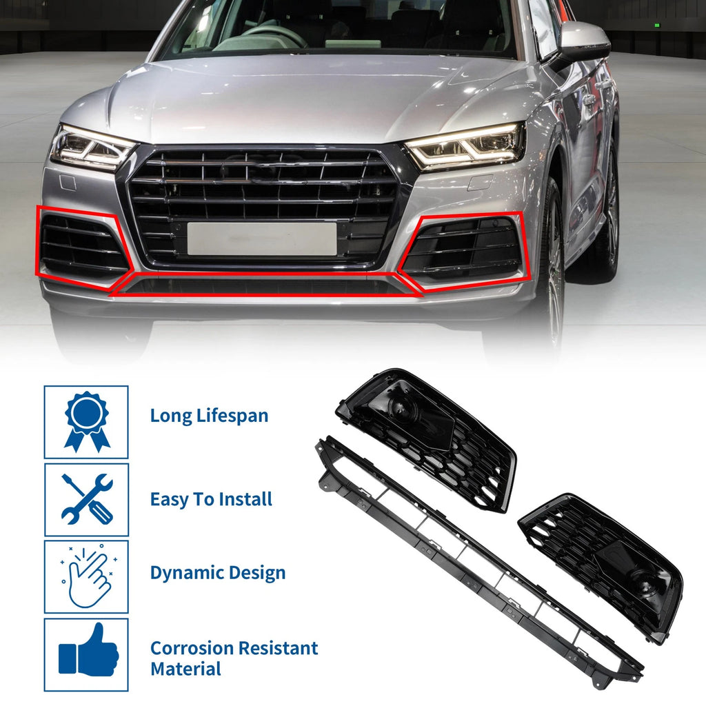 Set of 1 Front Lower Bumper Grille for Audi Q5L (2018–2020) Black ABS
