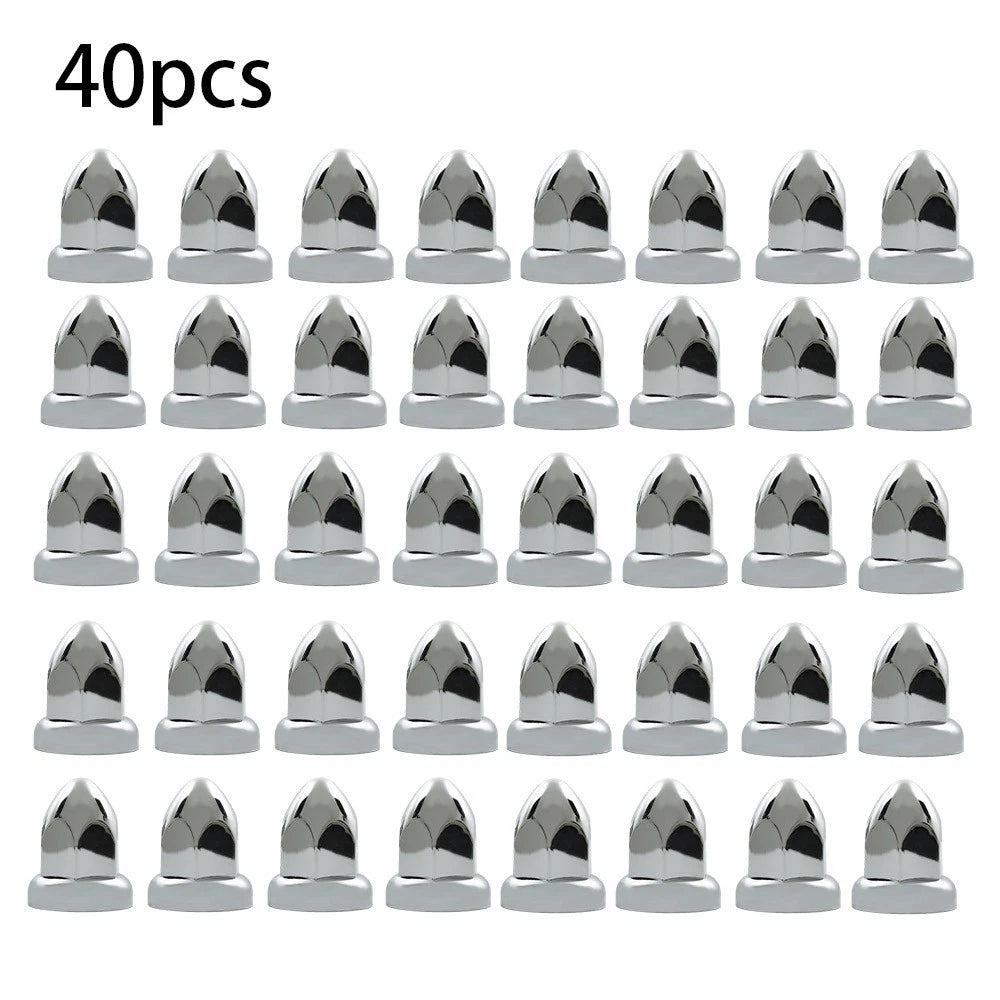 Set of 40 Chrome Lug Nut Covers for Semi Trucks (Fits Various Models)