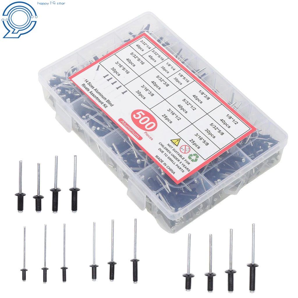 Set of 500 Black Rivets for Automotive Applications (Various Sizes)