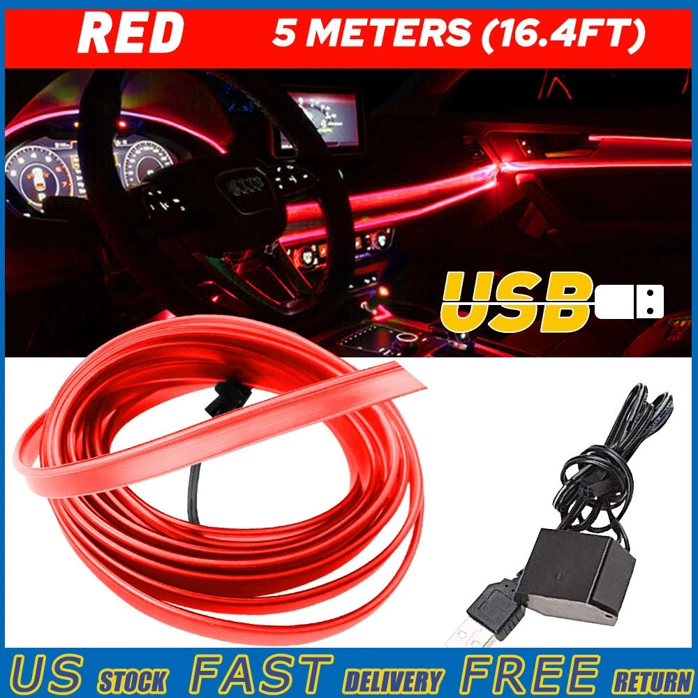 LED Light Strip for Car Interior (16.4ft) - Red EL Wire