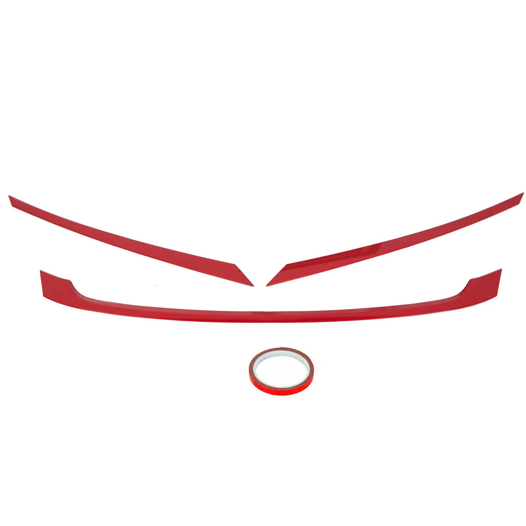 3PC Glossy Red ABS Front Grill Trim Cover Garnish for Honda Civic (2016–2021)