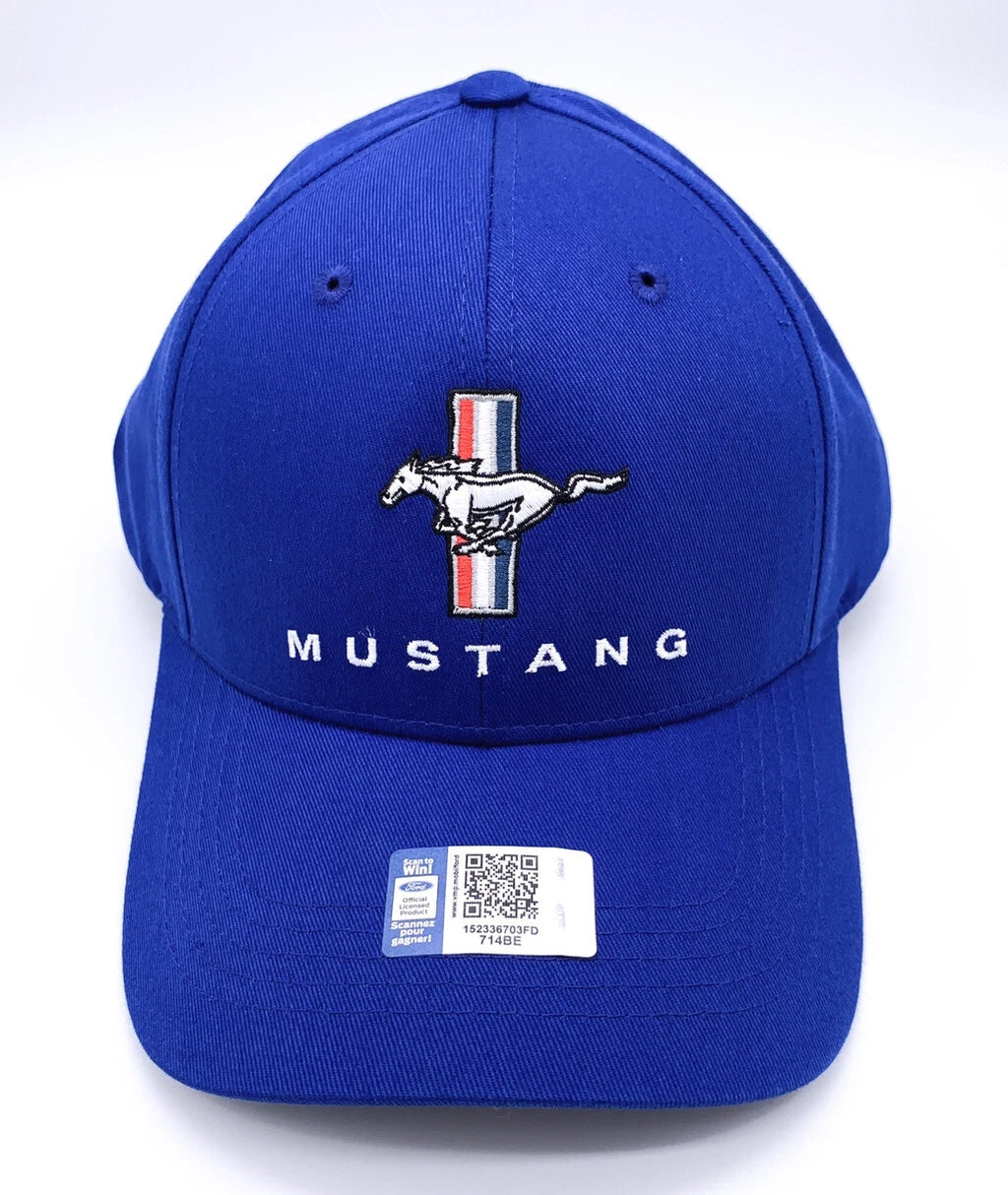 Hat Cap Front for Ford Mustang Pony Grille Emblem Blue with White Stitching (2020–2024)