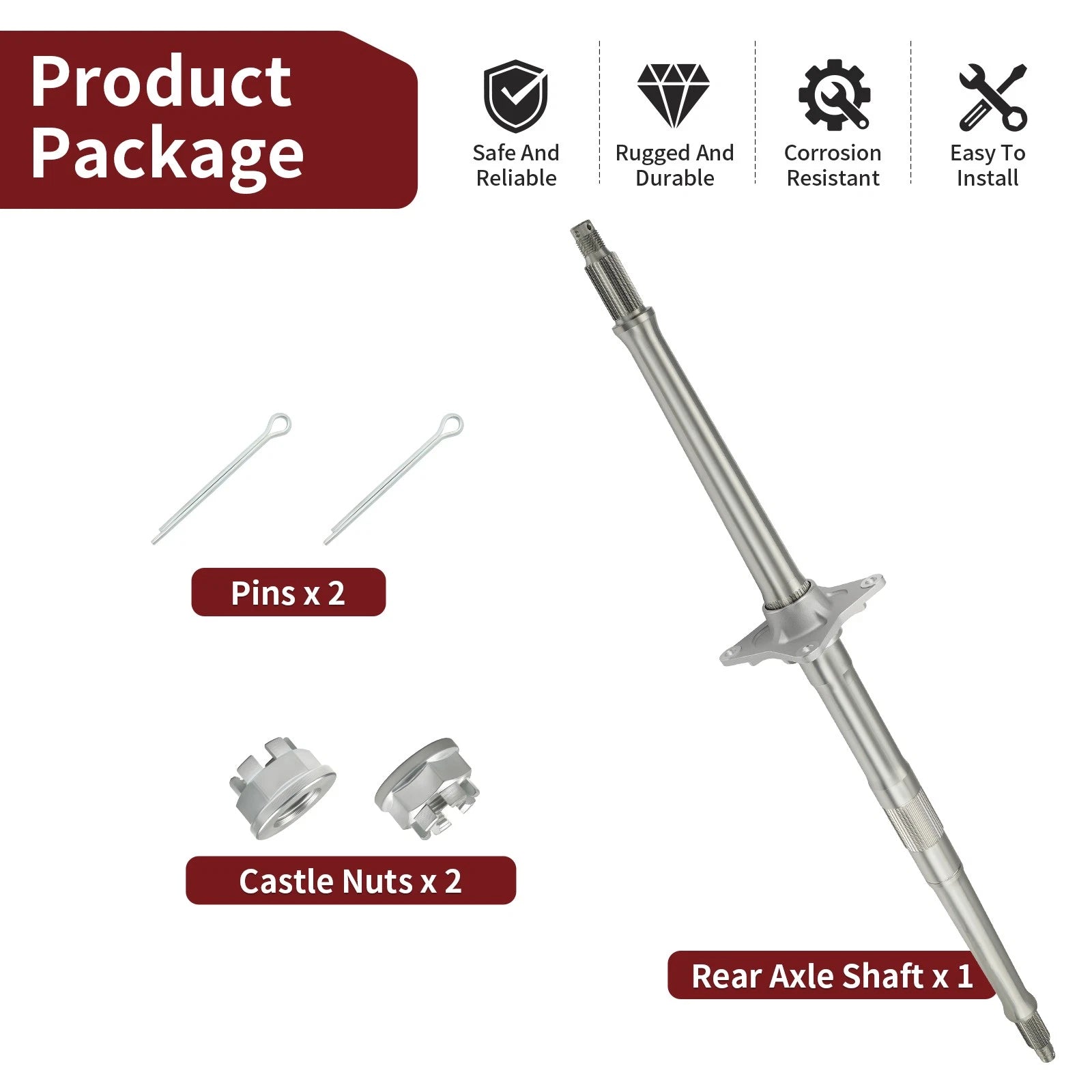 Rear Wheel Axle Shaft Kit w/ Nuts Pins for Honda TRX450R (2004–2009)