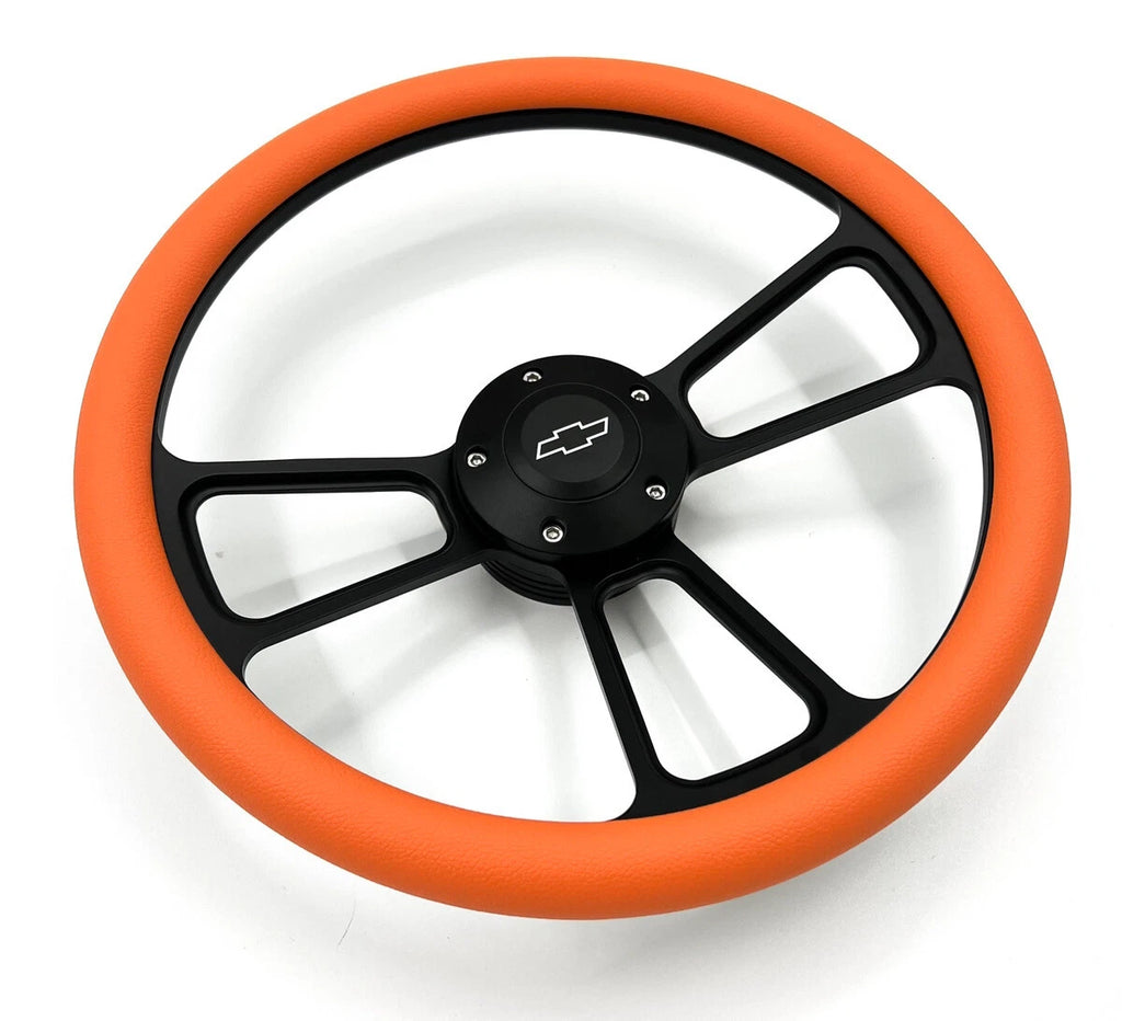14 Inch Black Steering Wheel Cover with Orange Wrap for universal fit