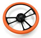 14 Inch Black Steering Wheel Cover with Orange Wrap for universal fit