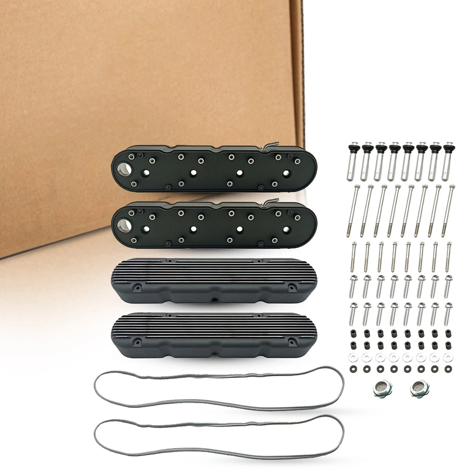 2X Valve Covers for Chevy LS (Finned Black Aluminum)