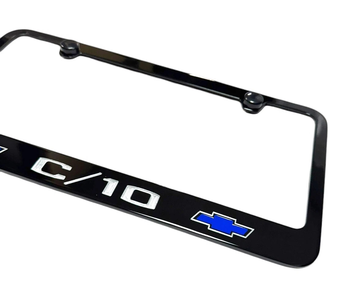 License Plate Frame Front for Chevrolet C10 C10 Blue Bowtie Engraved (2005–2015)