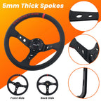 14" 345mm Universal 3.5" Deep Dish Carbon Fiber Leather Steering Wheel