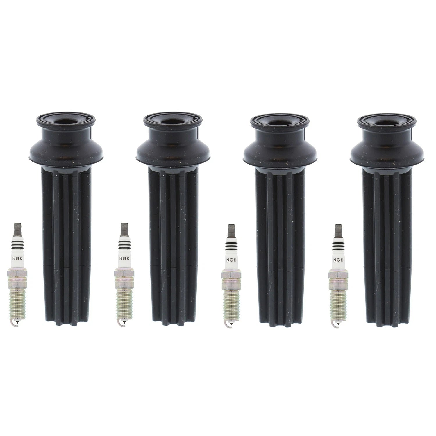 Set of 4 NGK Iridium IX Spark Plugs & Denso Coil Boots for Edge Escape Focus MKS (2007–2019)