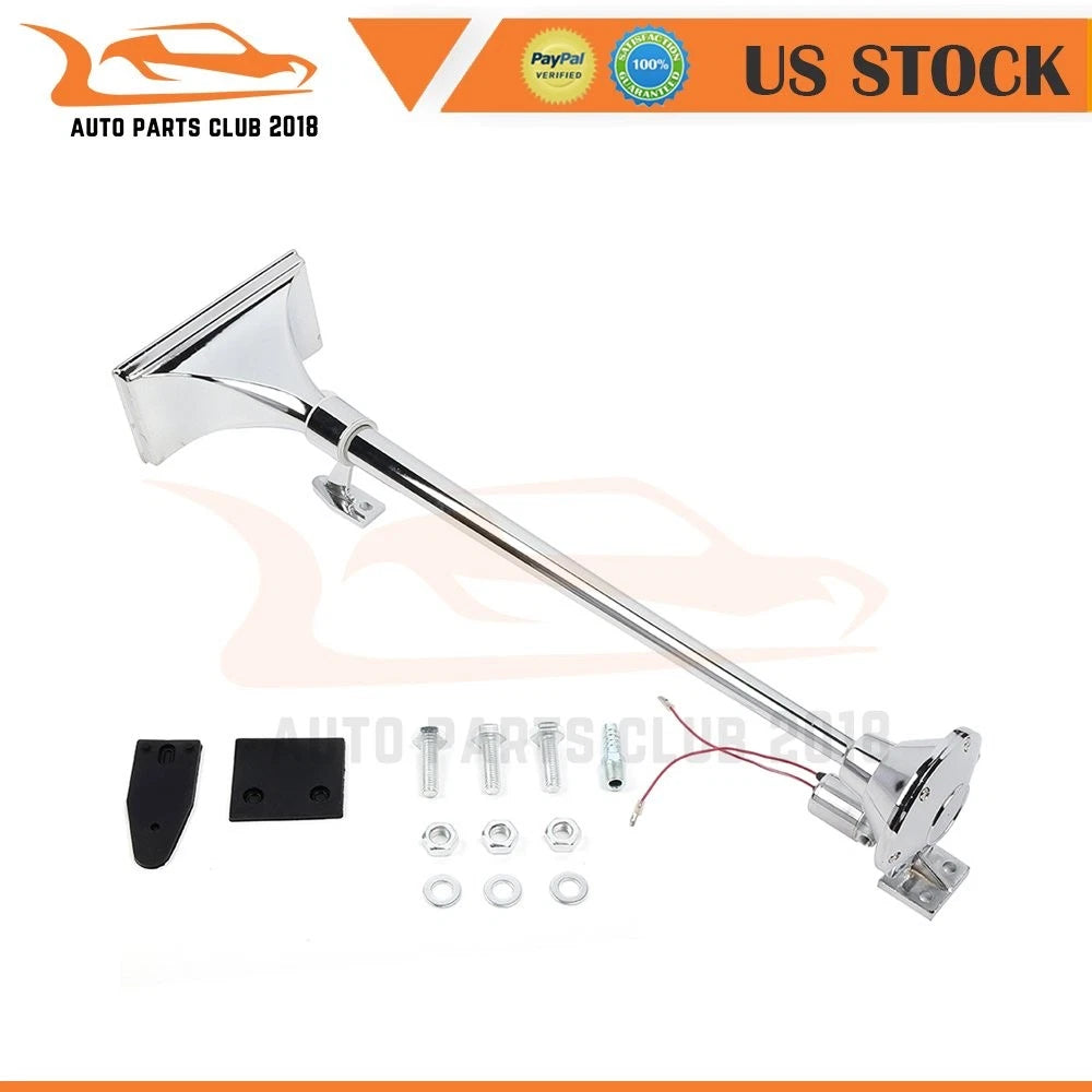 Single Trumpet Air Horn Kit for Train Semi Truck Boat (Chrome Silver)