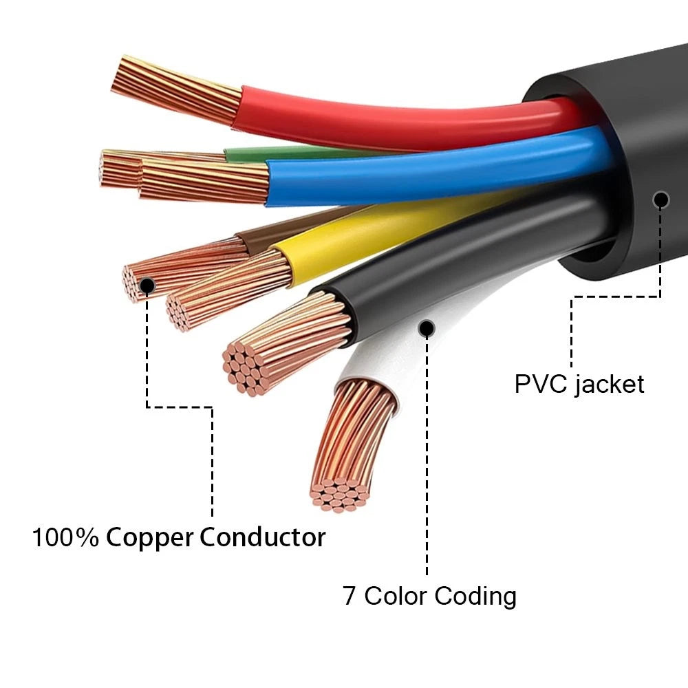 7-Pin 7-Way Trailer Cable Cord for Universal Use (6 FT)