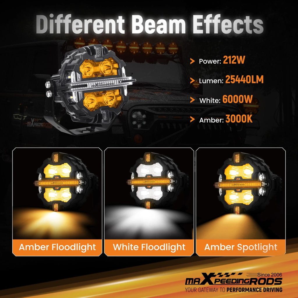 Pair LED Driving Light Pods for Off Road Vehicles (IP68, 212W)