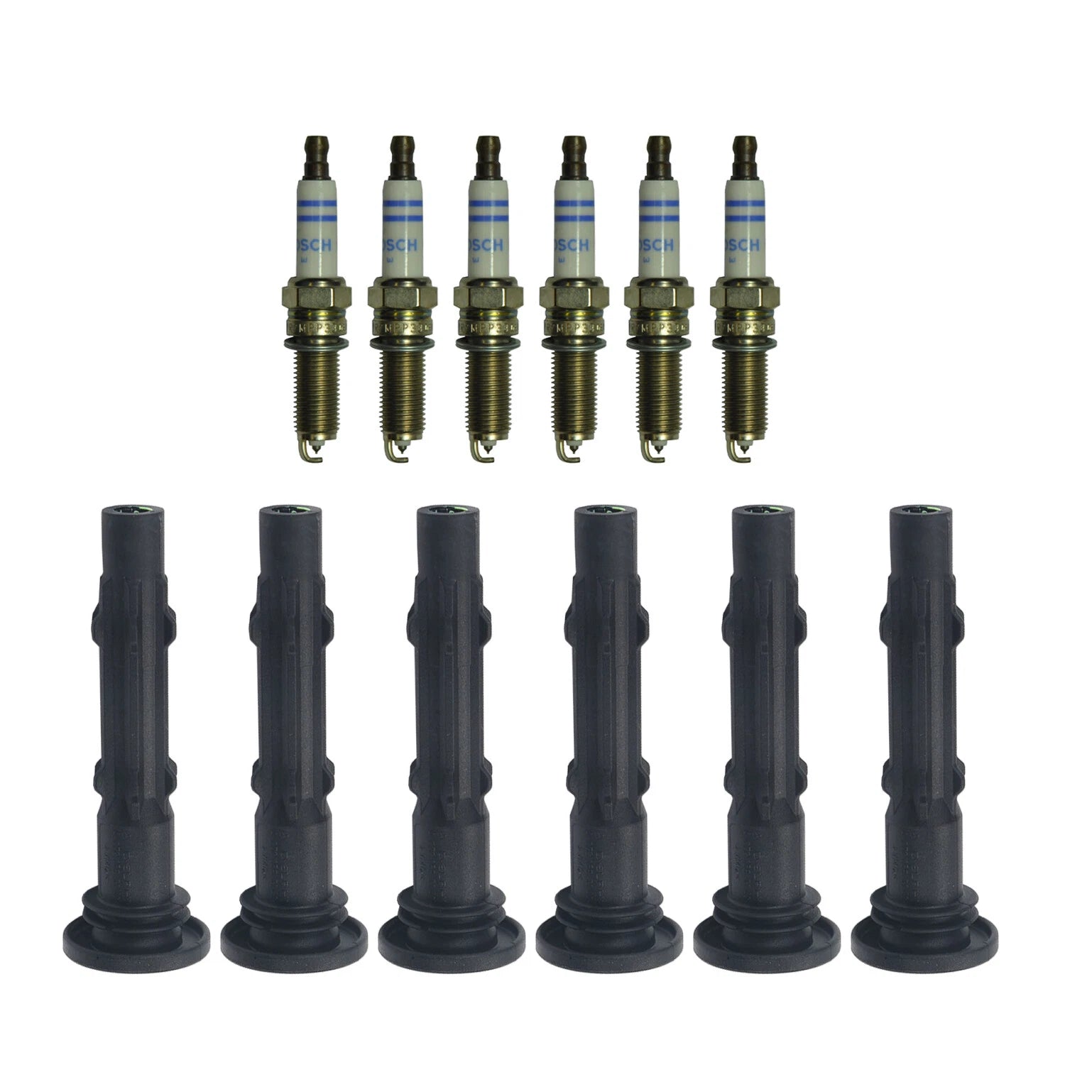 Set of 6 Spark Plugs & Ignition Coil Boots for Mercedes W203 W204 W211 W251