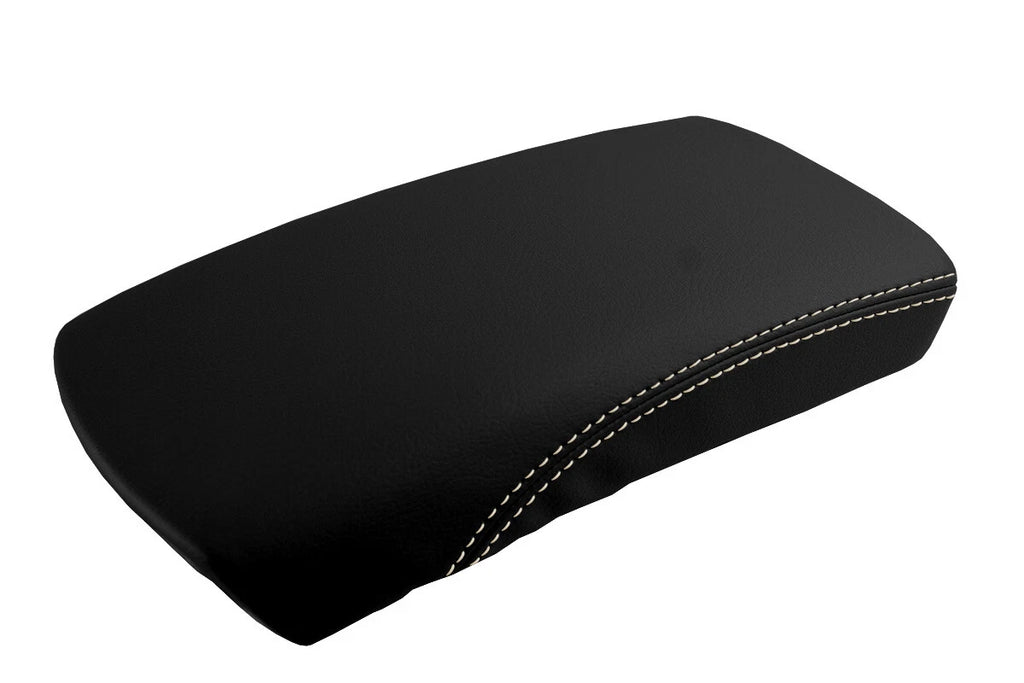 Leather Console Lid Armrest Cover for Nissan Rogue (2014–2016) Beige Stitch