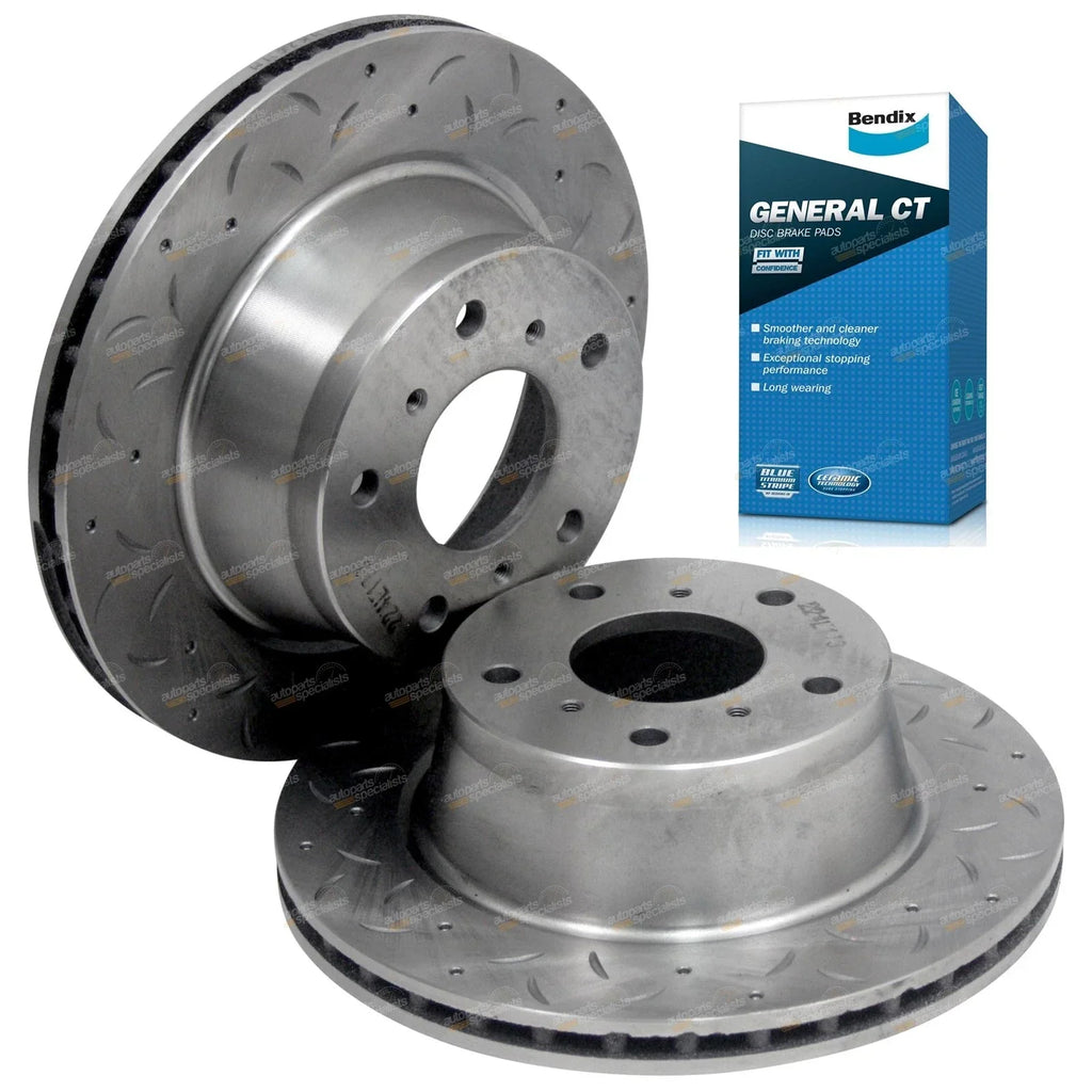 Front Slotted & Drilled Disc Rotors 2 x Brembo Pads for Lexcen VR VS (1993–1997)