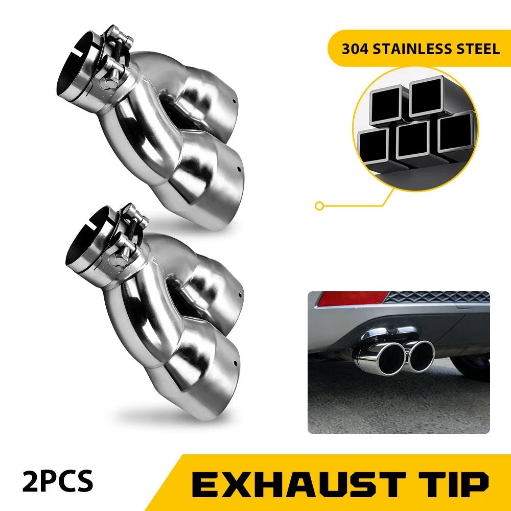 2X Dual Pipe Exhaust Tip 2.5" 7" 8.5" Stainless Steel for Universal Fit