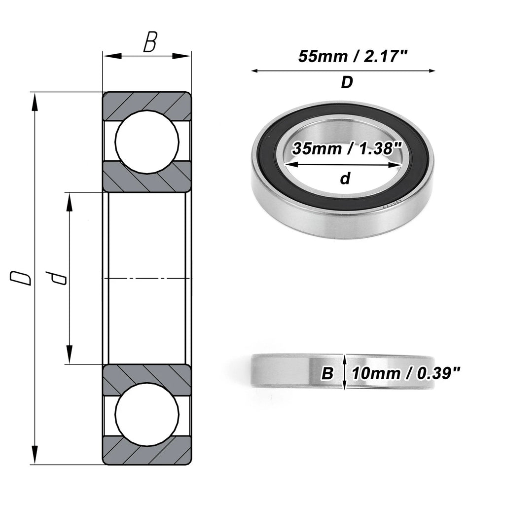 Deep Groove Ball Bearing 35x55x10mm for Scooter Skateboard (6907VV)