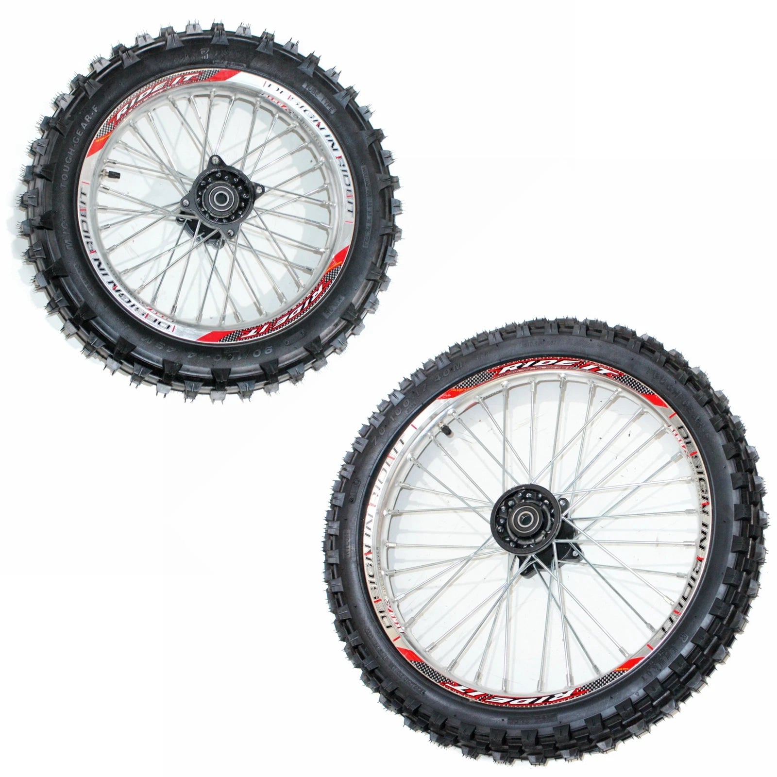 15mm Silver Alloy Wheel Rim Tire for Dirt Bike (17 Inch Front, 14 Inch Rear)