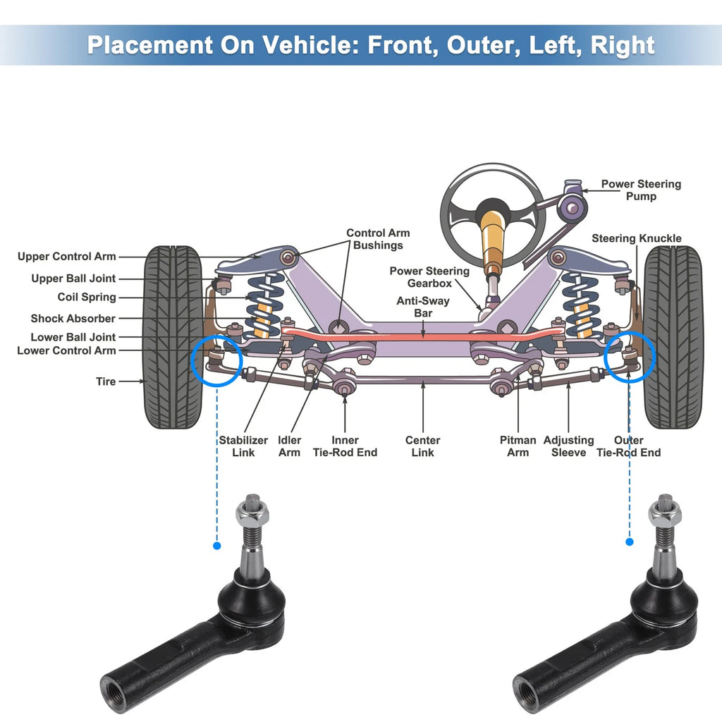 2pcs Front Outer Tie Rod End Links for Buick LaCrosse Regal Verano (No. ES800949)