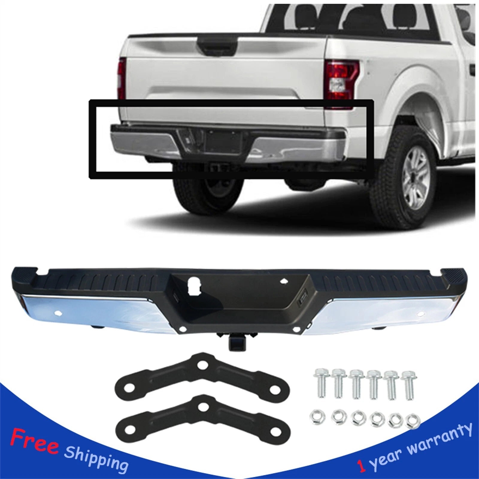 Chrome Steel Rear Step Bumper for Ford F-150 (2015–2020)
