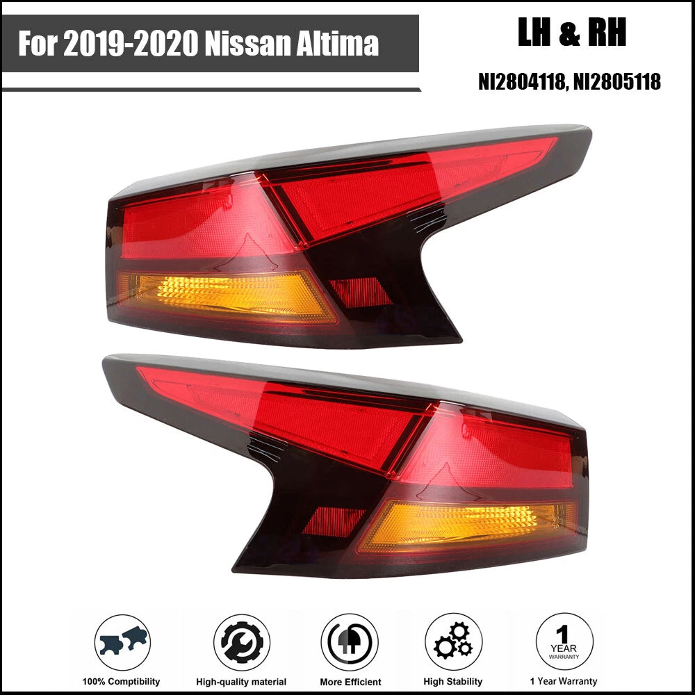 Set of 2 Outer Tail Light Assemblies Chrome for Nissan Altima (2019–2020)