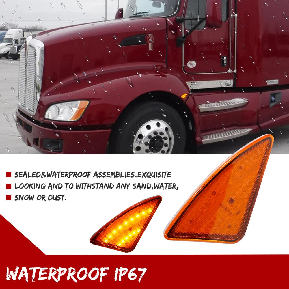Amber Lens Front Turn Signal Lights for Kenworth T660 T170 T270 T370