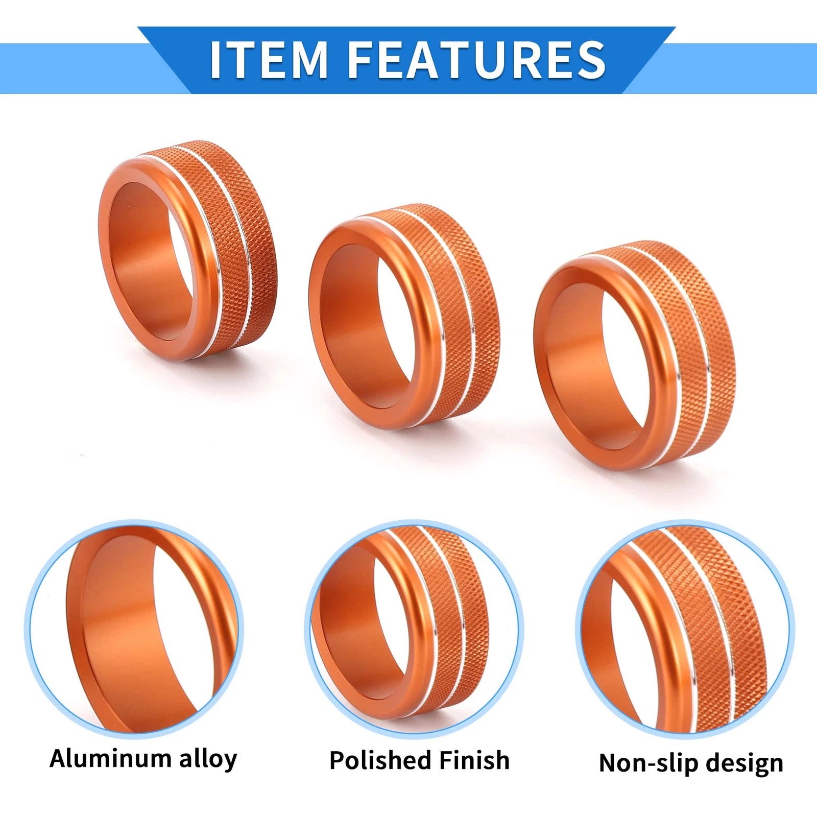 Set of 4 AC Engine Start Switch Knob Cover Ring for Honda Civic (2022–2024) Orange