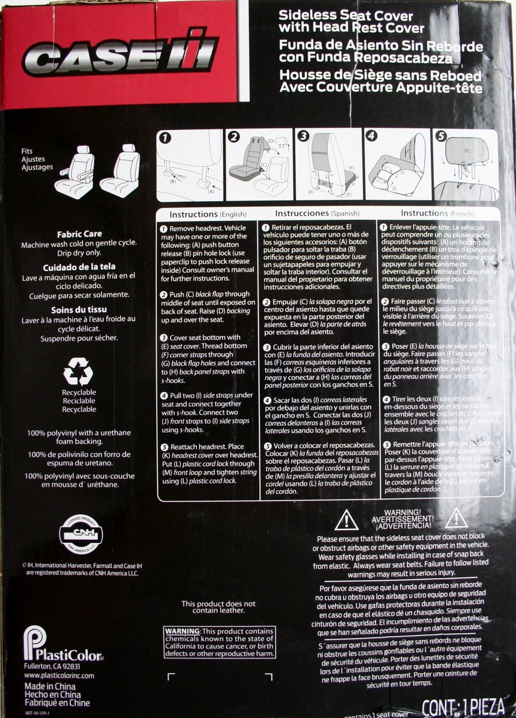 Sideless Embroidered Seat Cover for Case IH International Harvester Truck