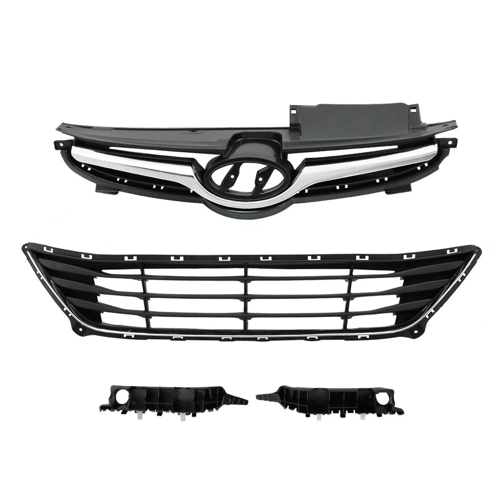 Set of 2 Front Upper Lower Grilles & Bumper Brackets for Hyundai Elantra (2014–2016)