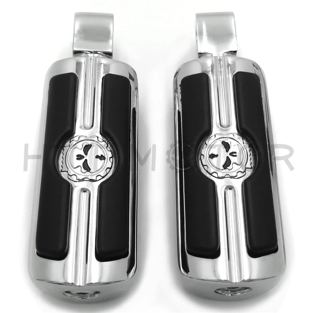 Chrome Gear Skull Footpegs for Yamaha Raider VMAX (2008–2017)