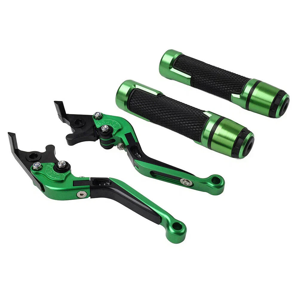 Green Extendable Brake Clutch Lever Grip Set for Kawasaki ZX6 ZX9 636R (2000-2009)